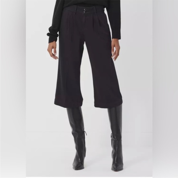 PAIGE Pants - PAIGE Pleated Clarice Trouser Pants Wide Leg High Waisted Culottes Navy Blue 28